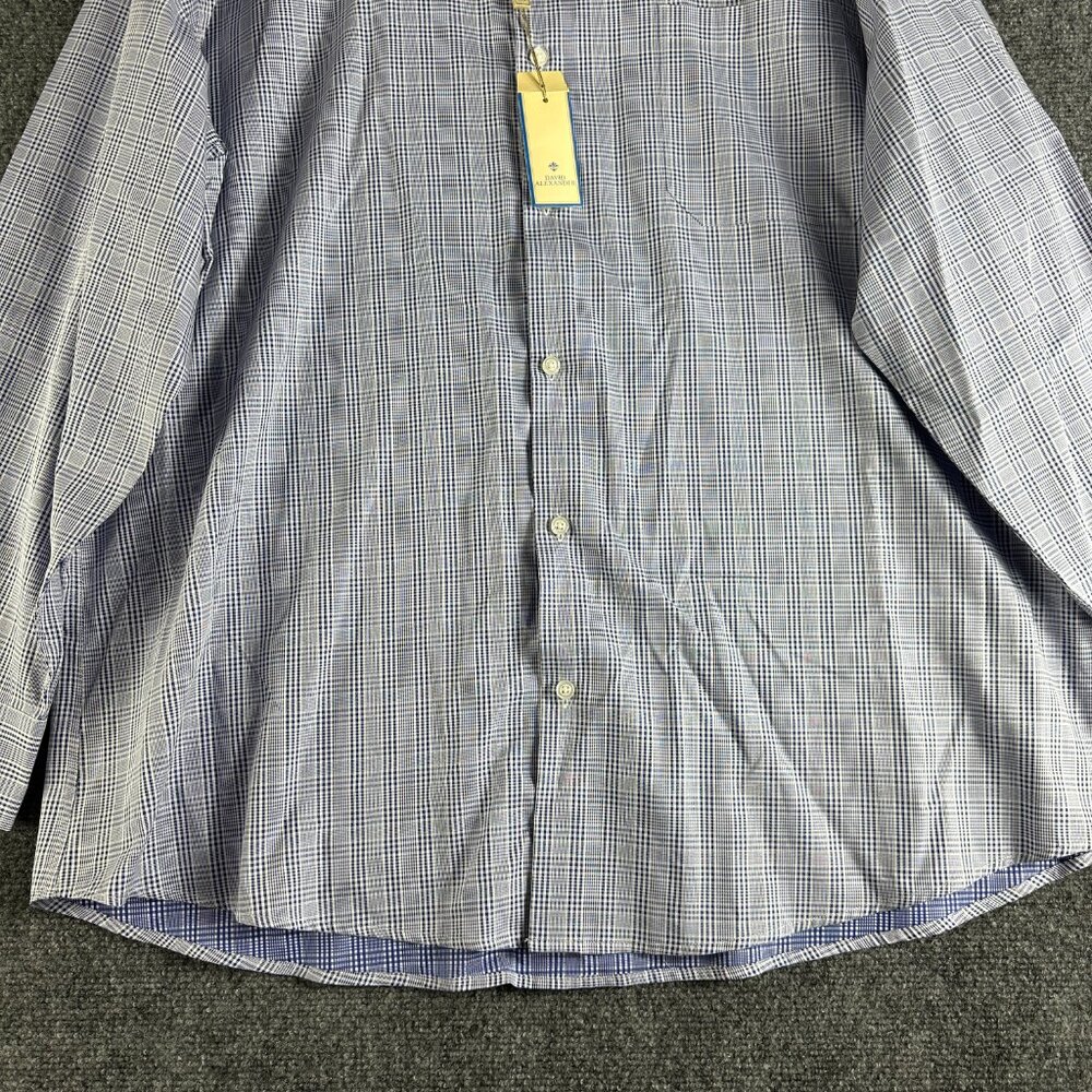 David Alexander Shirt Mens 18 Classic Fit Blue Plaid Cotton Long Sleeve NEW Easy - Picture 2 of 9